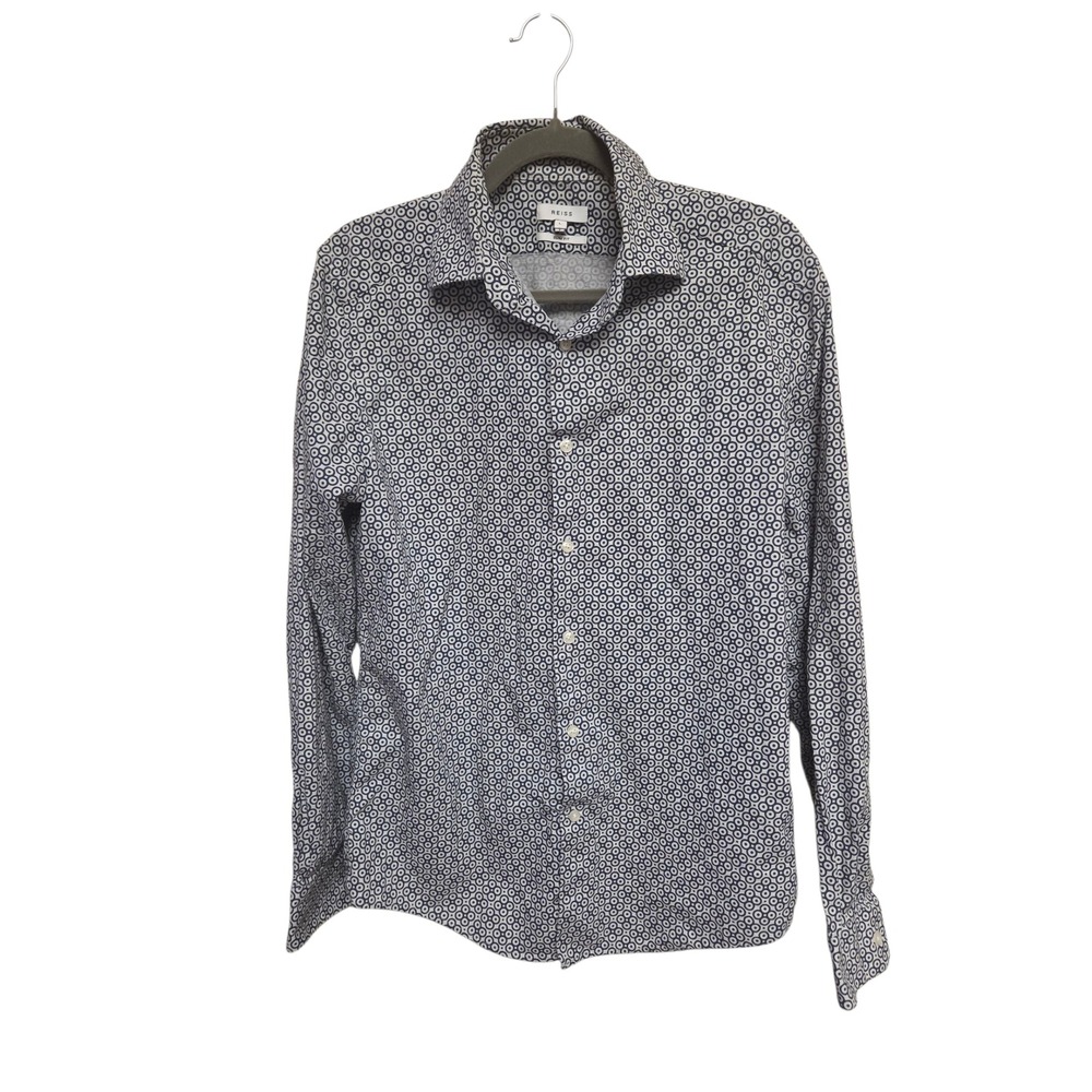 Reiss Slim Fit Button Down Shirt Geometric Print Long Sleeve Mens Large‎